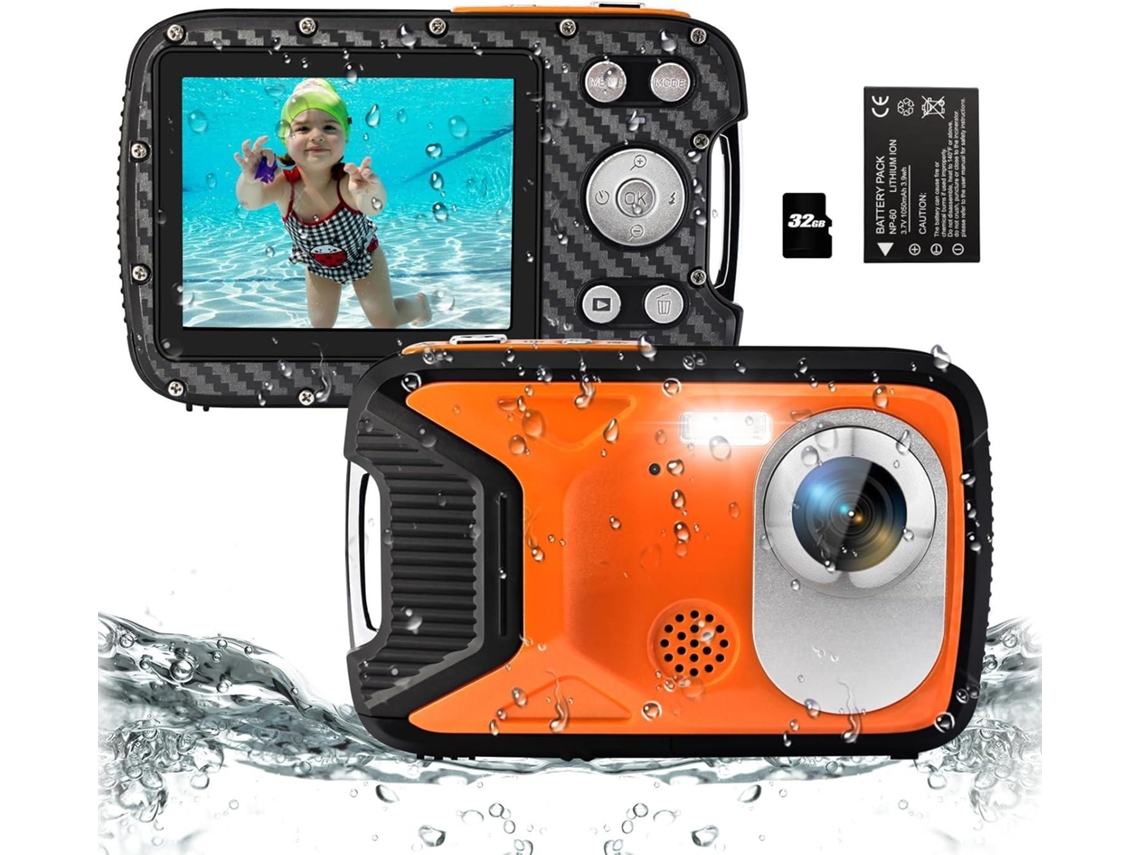 Câmera Infantil À Prova D'água 5m 1080p Hd com Cartão Sd de 32gb CHRONUS (laranja)