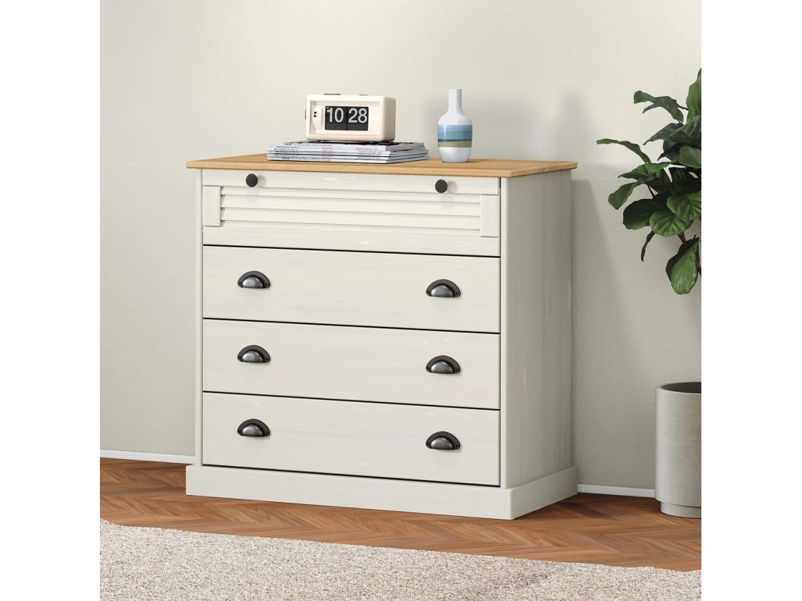 Vidaxl Armário Com Gavetas Vigo 80x40x76 Cm Pinho Maciço Branco