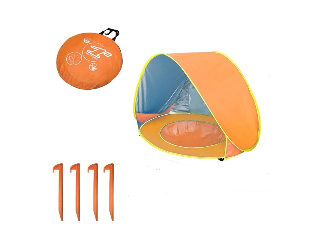 Tenda de Praia para Bebês com Piscina, Protetor Solar Upf 50+, Laranja, 120 X 80 70 Cm, Ideal para Crianças, Educativo, Durável, Perfeito P STELASPLEN