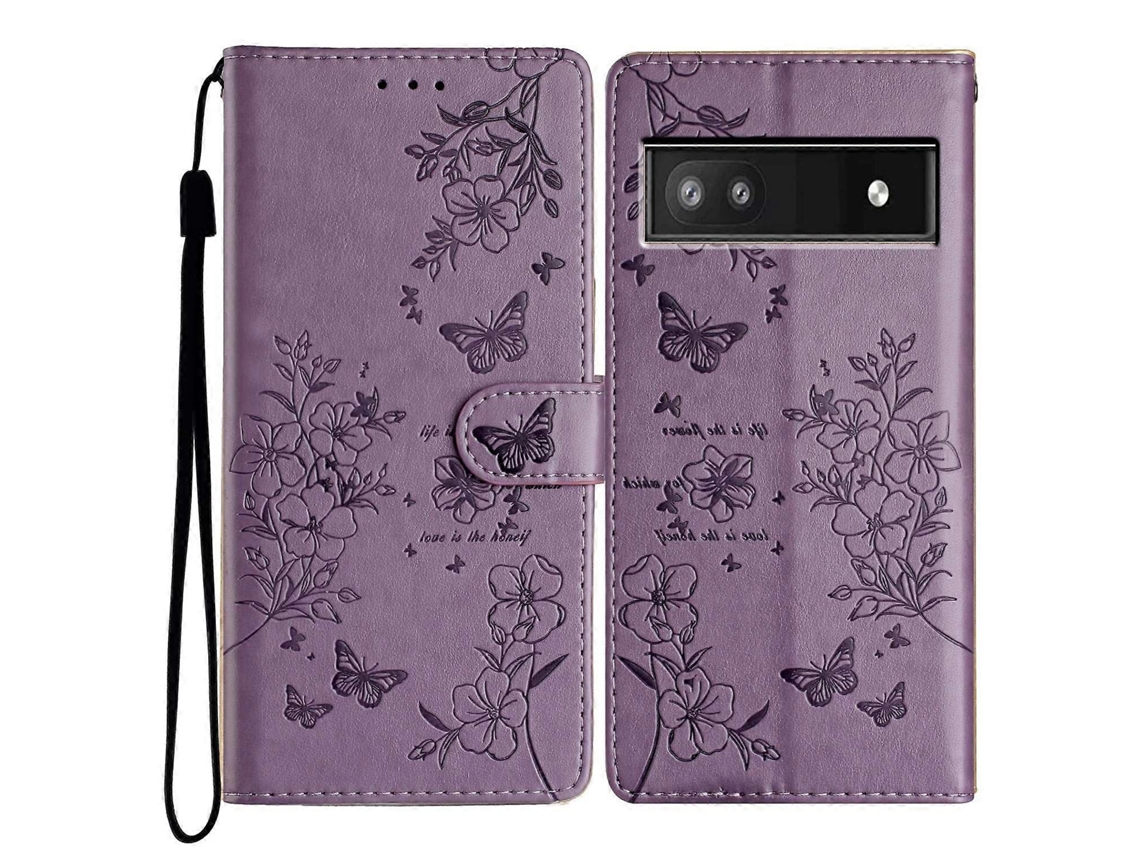 Capa De Couro Com Estampa Floral E Borboleta Para Google Pixel 7a
