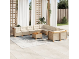 Vidaxl 11 Pcs Conjunto Sofás De Jardim C/ Almofadões Vime Pe Bege