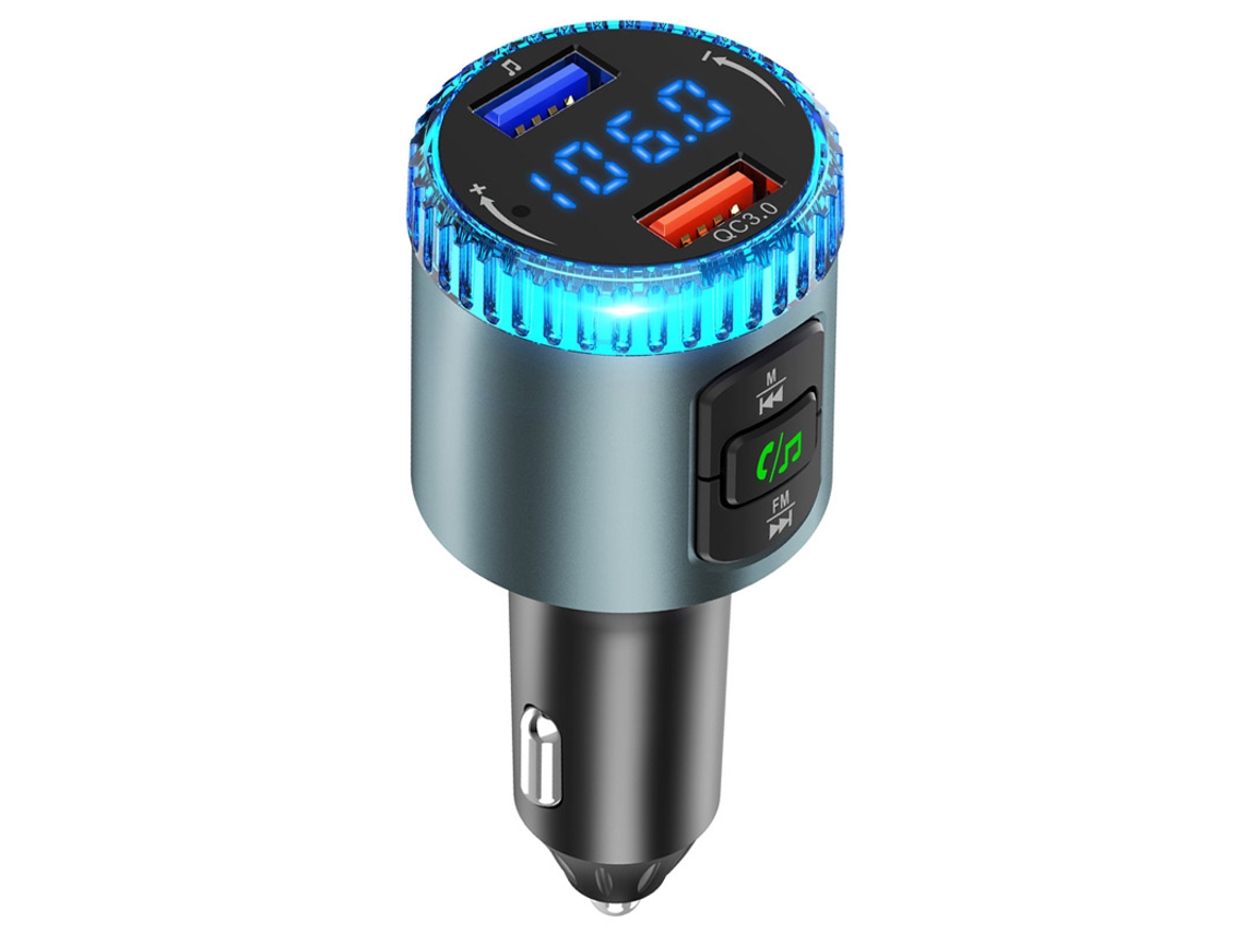 Transmissor FM Colorful Light 2 USB Quick Charge QC3.0 Carregador Modulador FM Kit compatível com Bluetooth Handsfree (preto) ENKERS