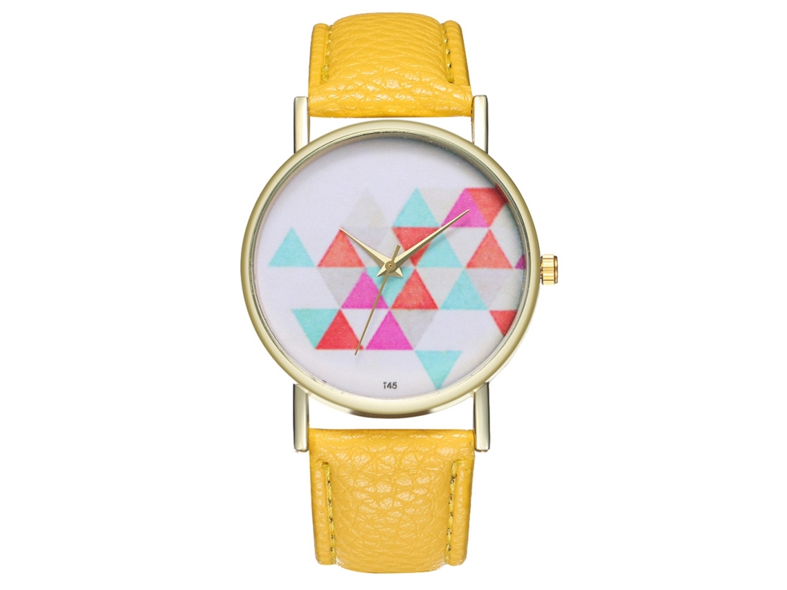Relógio de quartzo unissex com pulseira de couro PU, mostrador simples, moderno (amarelo)