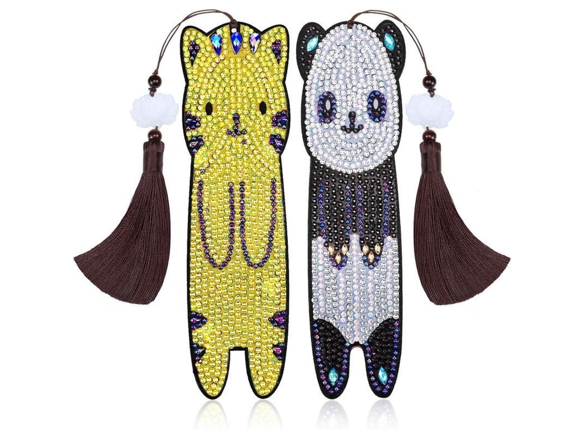 Marcador De Livro Pintura Diamante 5d Diy Animal Panda Gato Couro Pombo Pedras Strass Presente Escolar
