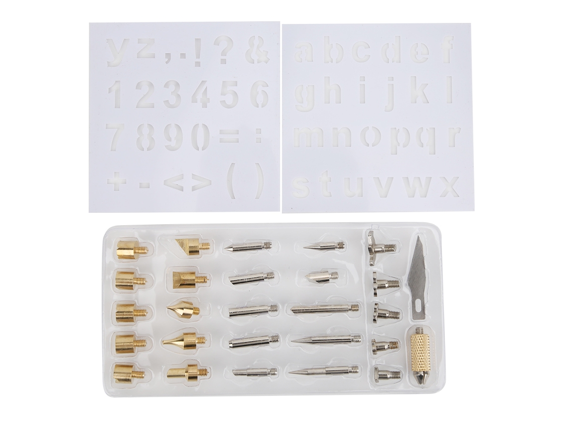 Conjunto de 28 Pontas para Caneta de Pirografia, Pontas para Ferro de Soldar, Ferramentas para Artesanato em Pirografia. AQUAFORGE
