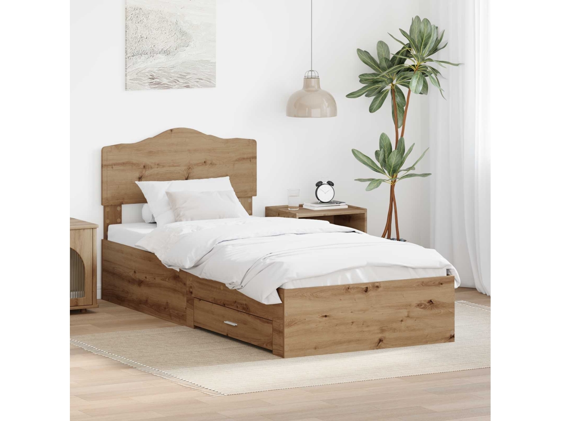 Vidaxl Estrutura Da Cama Com Gaveta Carvalho Artesanal 100 X 200 Cm