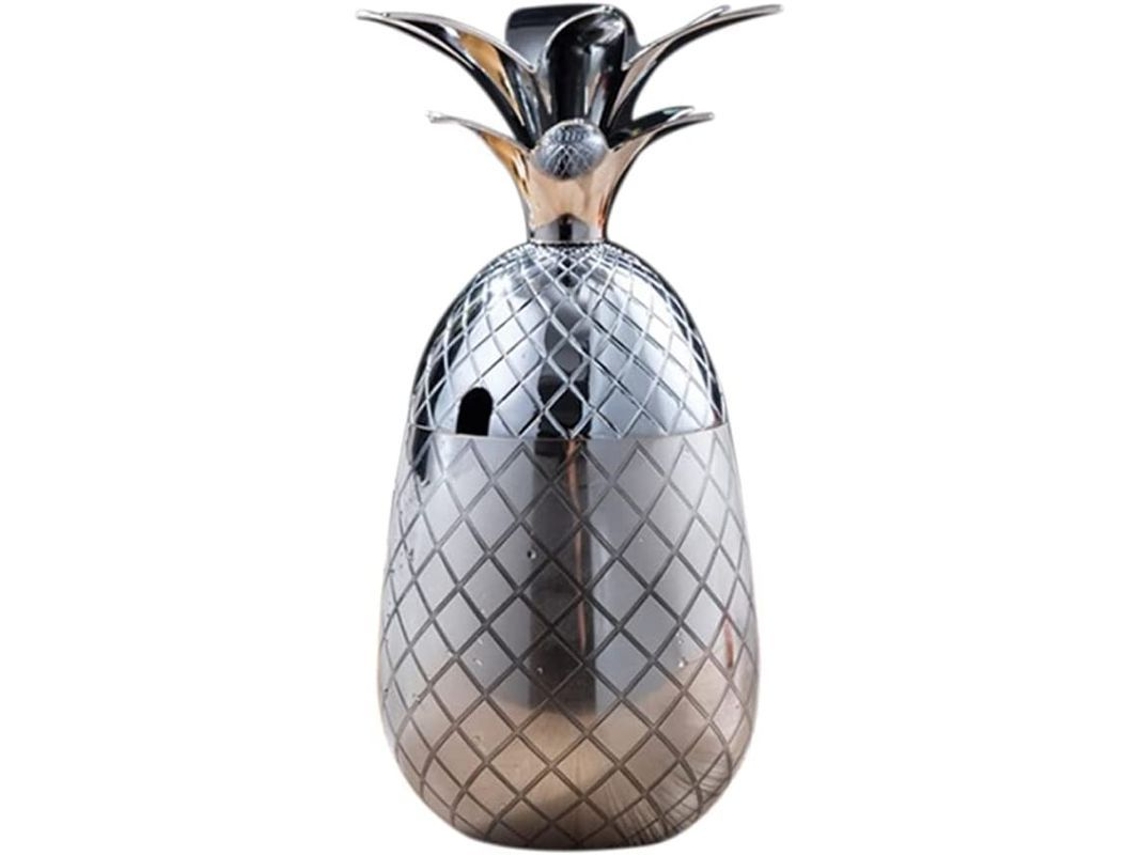 Copo de abacaxi para cocktail 18.6oz/550ml, tampa de aço inoxidável 304, rosa ouro | S/MARCA