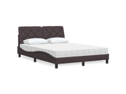 Vidaxl Cama Com Colchão 140x190 Cm Tecido Castanho-escuro