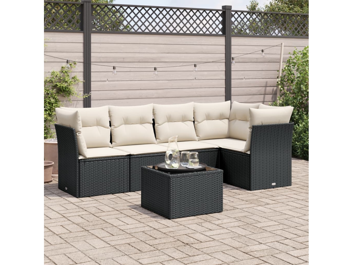 Vidaxl 6 Pcs Conjunto Sofás de Jardim C/ Almofadões Vime Pe Preto