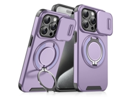 Suporte Casa Slide Câmara Para Iphone 15 Pro Max Pele Sintética Magnética Roxo