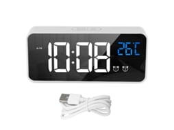 Reloj Despertador Led Espejo Recargable Con 2 Alarmas Activado Por Voz Digital Para Dormitorio Mesa Noche Plata