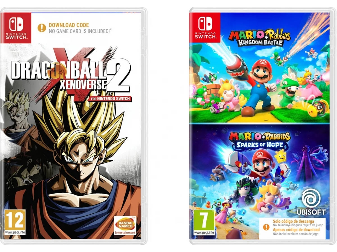 Jogo Nintendo Switch  Dragon Ball Xenoverse 2 + Mario Rabbids (Código de Descarga na Caixa)