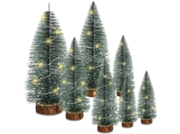 Laxiscreed Kit De 7 Árvores De Natal Em Sisal Com Luzes E Base De Madeira Para Decoração Natalícia