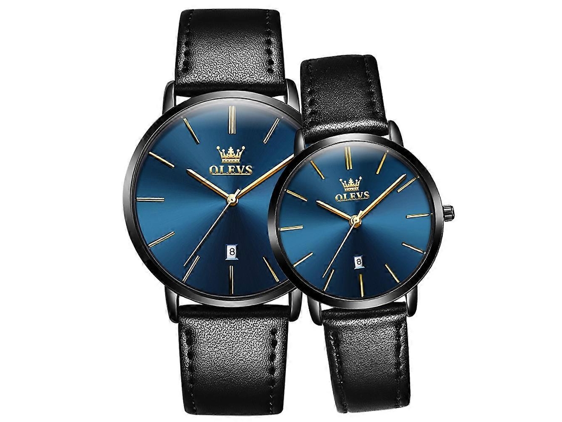Relógio De Quartzo Olevs 5869 Para Casal, À Prova D'água, Com Pulseira De Couro.