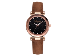 Relógio Feminino de Pulseira de Couro Pu com Estilo Simples e Movimento de Quartzo Marrom