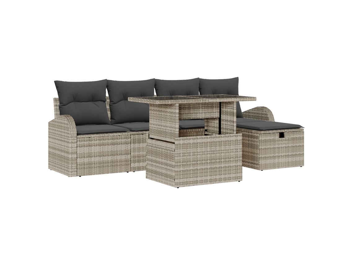 Conjunto 6 Sofá Exterior Vidaxl Cinzento-claro Vime Pe (234 X 177 X 85 Cm)