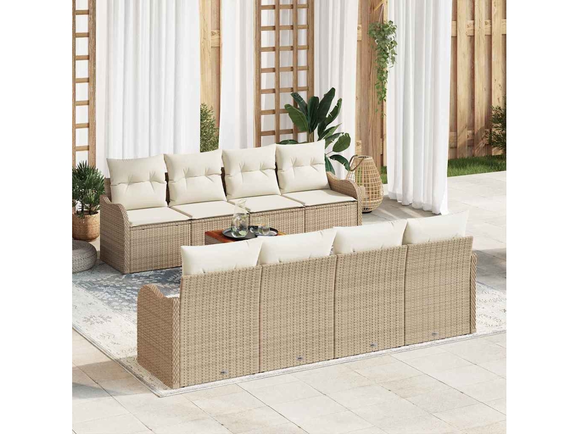 Vidaxl Conjunto De Sofá De Jardim 9 Unid. Bege E Creme Vime Pe