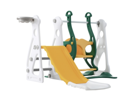 Escorrega Infantil Com Baloiço Multicolor, 4 Em 1 Com Suporte De Basquetebol, Escorrega De Jardim Para Uso Interior E Exterior Meejee (113x100x95 Cm)