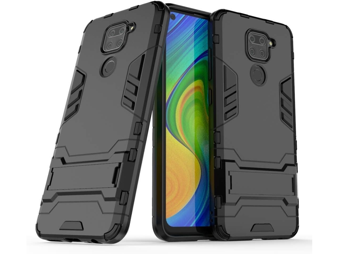Capa Protetora Com Protetor De Ecrã Para Xiaomi Redmi Note 9, Silicone, Tpu, Preto Elysve