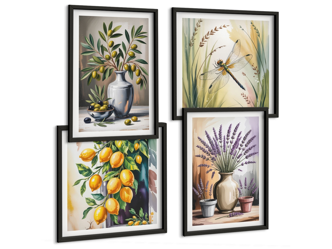 Composição De Quadros Na Parede Padrões De Pintura Abstratos, Chapéu Moldura Preta Fotos Para O Escritório Espelharte (conjunto De 4 Imagens)