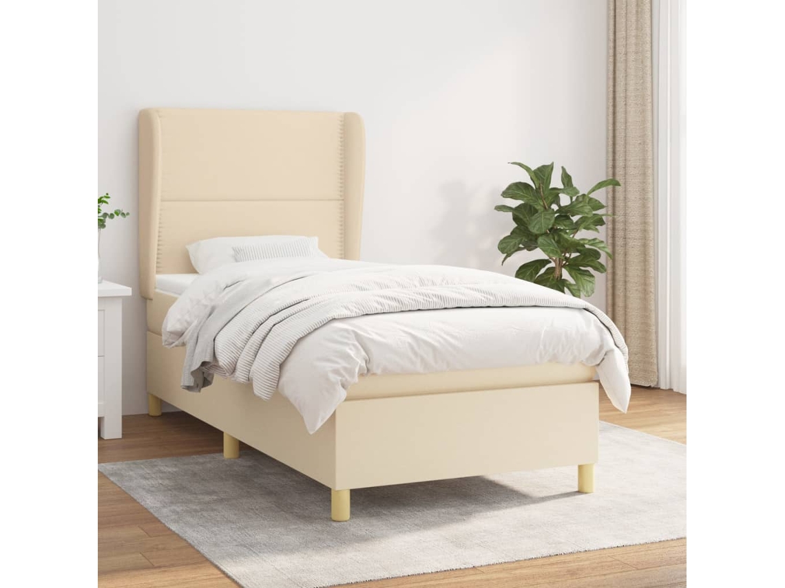 Vidaxl Cama Com Molas/colchão 90x200 Cm Tecido Cor Crème