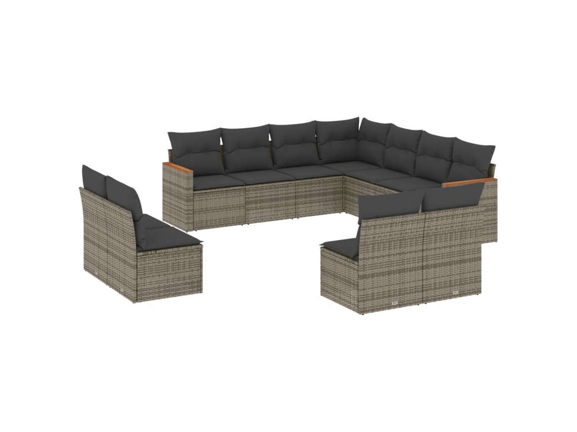 Conjunto de 11 Sofás de Jardim com Almofadões Vime Pe Cinzento MAISON EXCLUSIVE