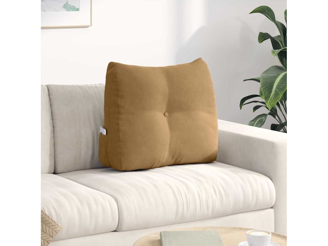 Vidaxl Travesseiro Para Costas Castanho 60 X 24 X 50 Cm Veludo