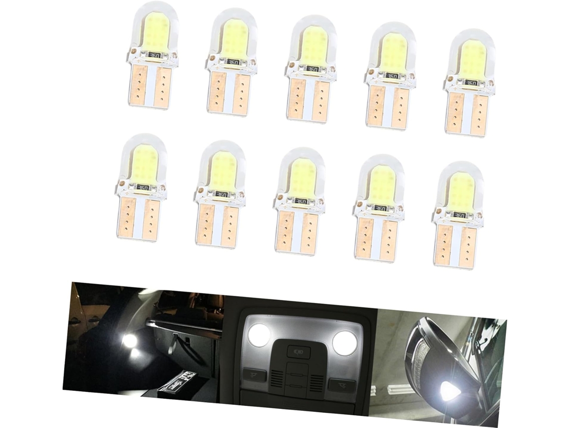 Conjunto de 10 lâmpadas LED para carro com proteção óptica contra choques e vibrações.