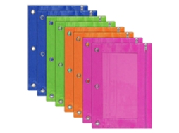 Estojo Para Lápis Com 8 Unidades E 3 Argolas, Multicolorido, Janela Transparente, Material Escolar. Aquaforge