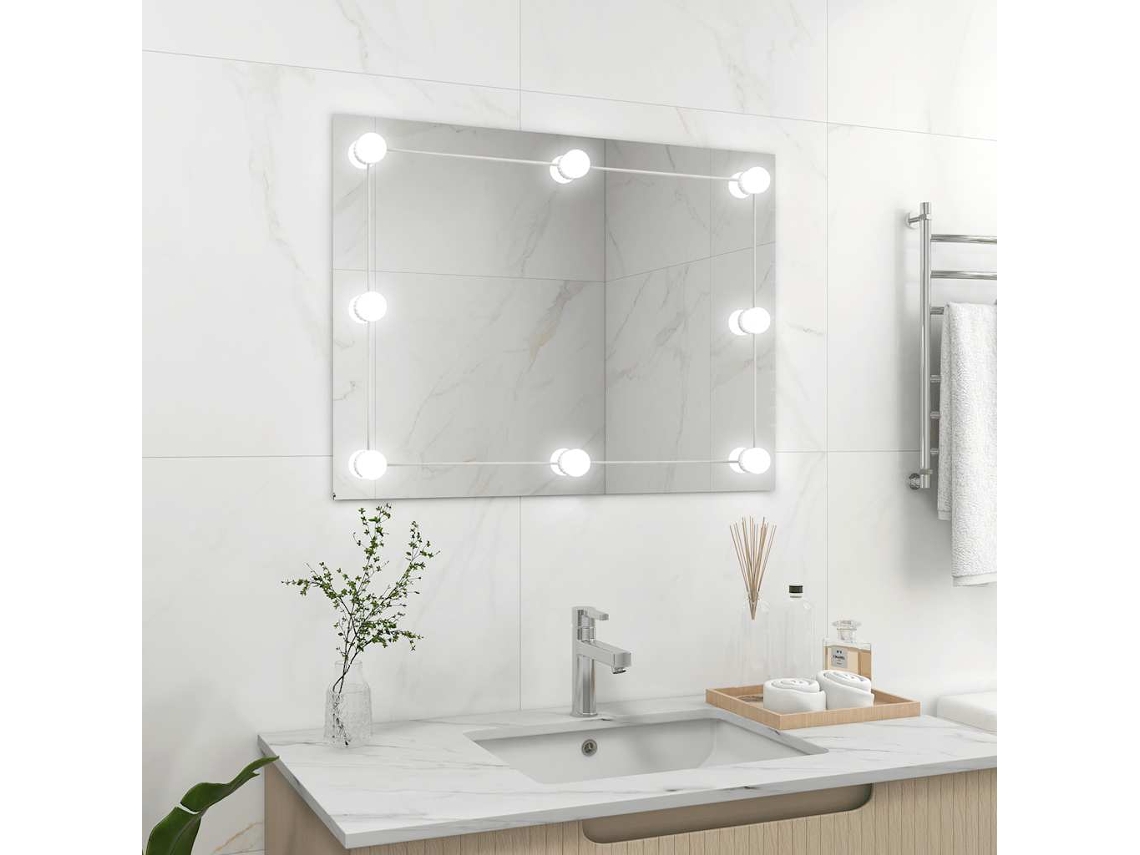 Vidaxl Espelho De Parede Sem Moldura C/ Luzes Led Vidro Retangular
