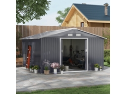 Abrigo De Jardim De Metal 340x386x200cm Com Fundação Portas De Correr Ventilação Cinza Carvão