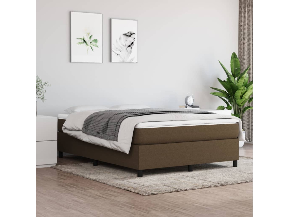 Vidaxl Cama com Molas/colchão 140x190 Cm Tecido Castanho escuro