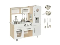 Cozinha Madeira Crianças Com Lavatório Fogão Indução Micro-ondas 74x30x81 Cm Branco