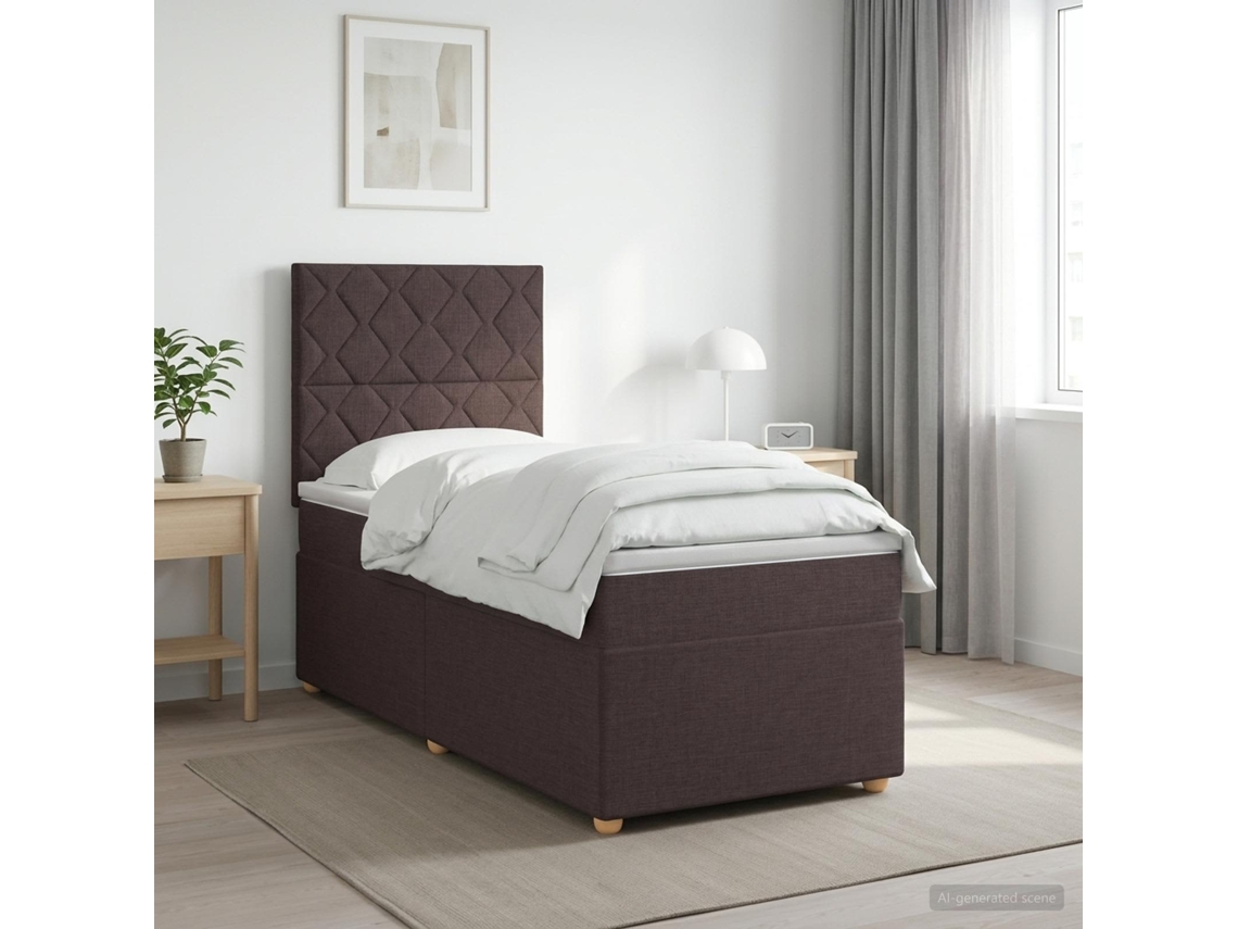 Vidaxl Cama Box Spring Com Colchão Marrom Escuro 100 X 200 Cm Tecido