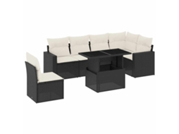 Conjunto de 7 sofás para jardim com almofadões Vime Pe Preto MAISON EXCLUSIVE (7 peças)