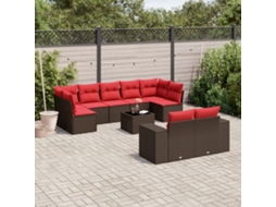Vidaxl Conjunto De Sofá De Jardim Com 10 Peças E Almofadas Em Rattan Sintético Marrom