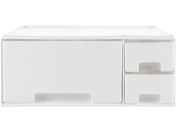 Suporte Para Tablet Em Abs Branco Com Gaveta De Armazenamento E Prateleira.