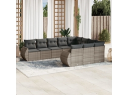 Vidaxl 10 Pcs Conjunto Sofás De Jardim C/ Almofadões Vime Pe Cinzento