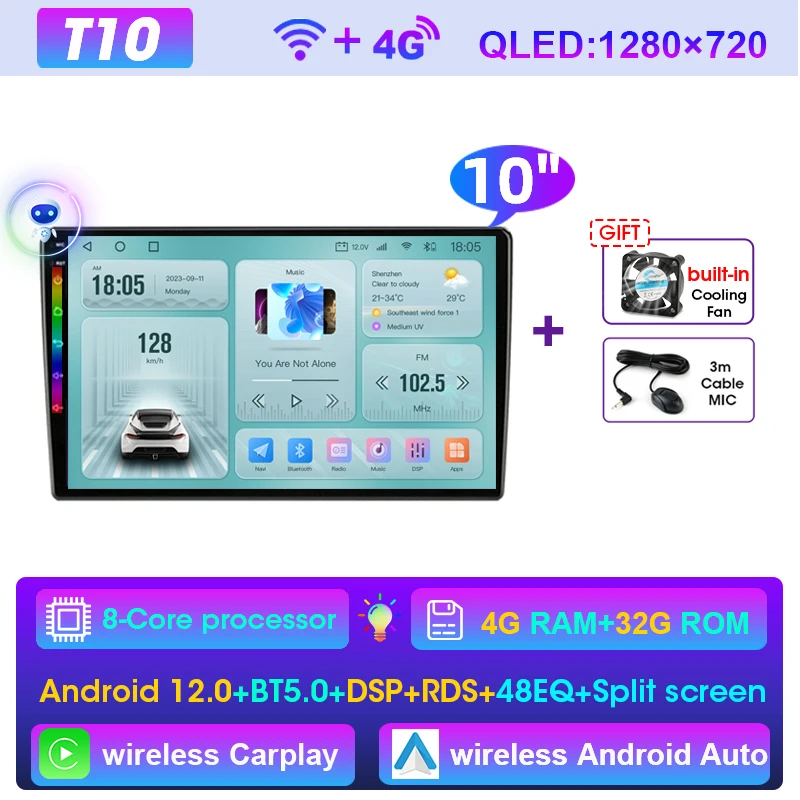 (t10 Fs De 10 Polegadas) Sistema Multimídia Automotivo Android 2d, Compatível Com Nissan, Kia, Honda E Gm.