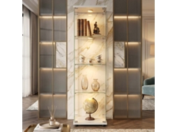 Vitrina de Sala em Vidro Temperado e Madeira com Luz Led e 4 Prateleiras LAZYSPACE