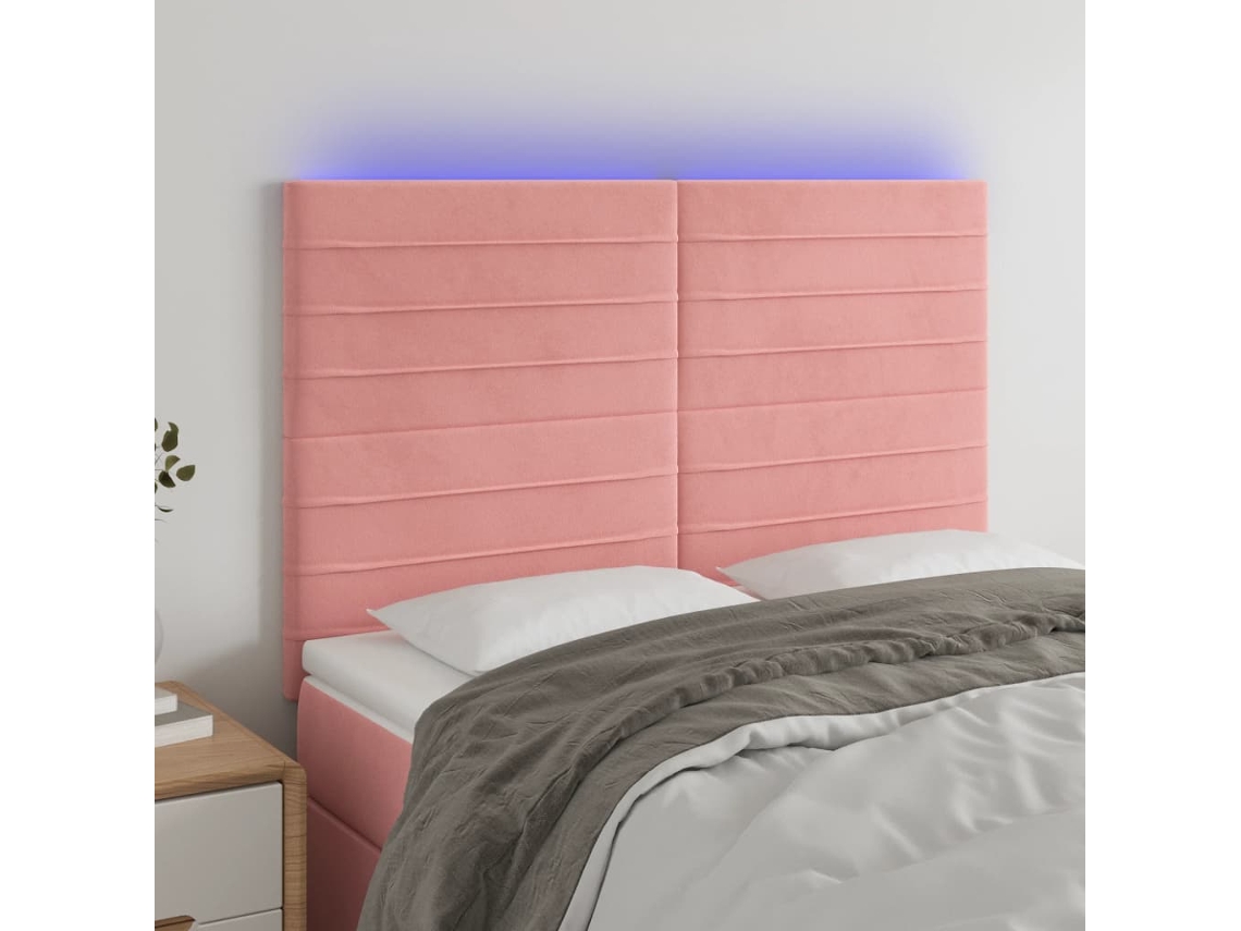 Vidaxl Cabeceira De Cama C/ Luzes Led Veludo 144x5x118/128 Cm Rosa