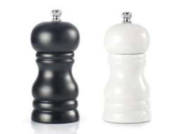 Conjunto De 2 Moedores De Sal E Pimenta Em Madeira Maciça Com Ajuste De Moagem, Preto E Branco