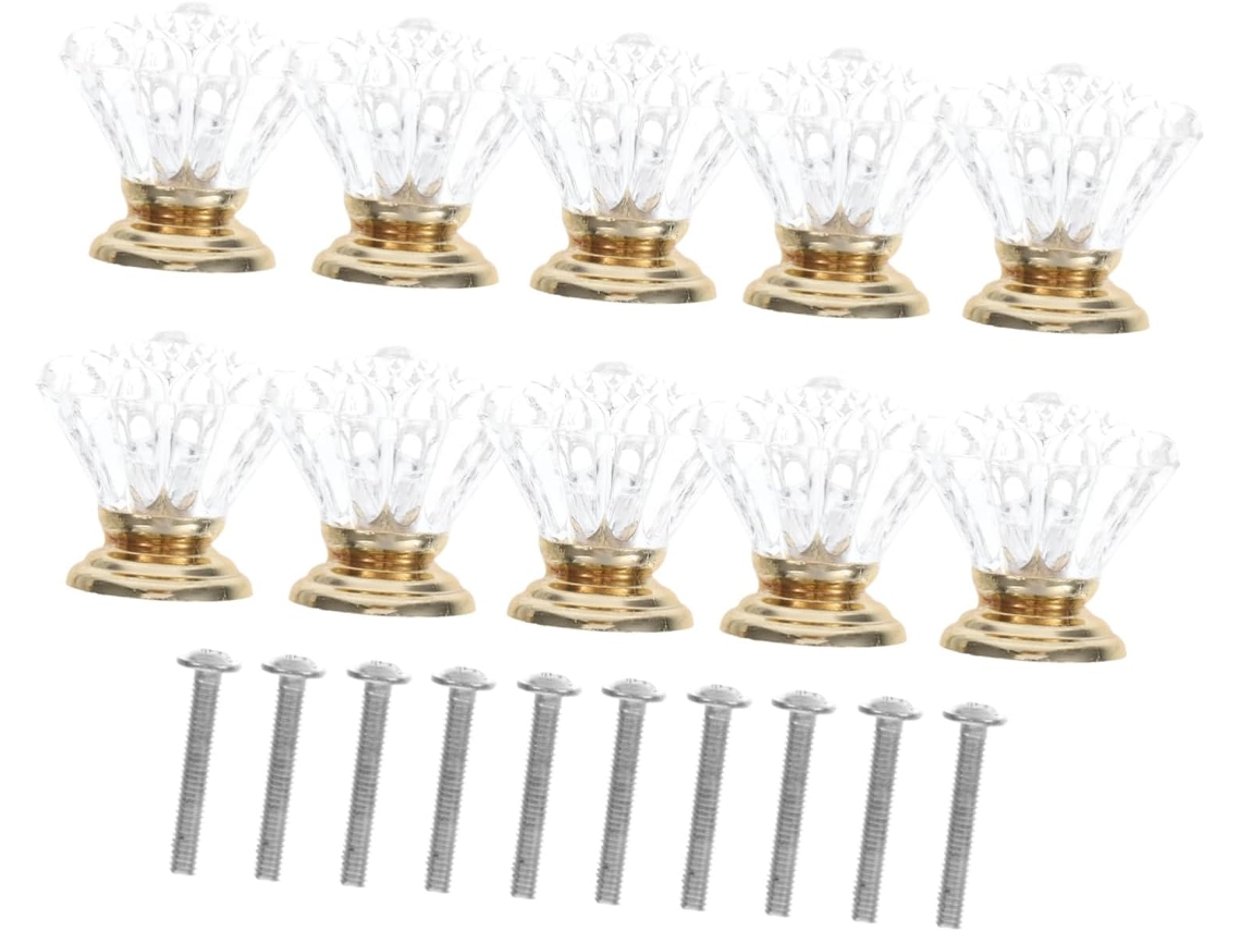 Conjunto De 10 Puxadores Dourados Para Cômoda, Puxadores De Cristal Para Gaveta, Puxadores De Acrílico Para Armário Com