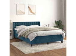 Vidaxl Cama Com Molas/colchão 140x200 Cm Veludo Azul-escuro