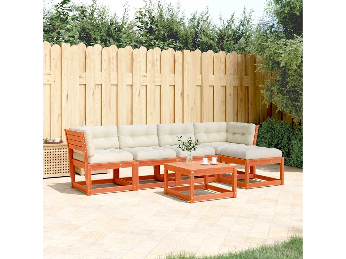 Vidaxl 5pcs Conj. Sofás Jardim + Almofadões Pinho Maciço Castanho-mel