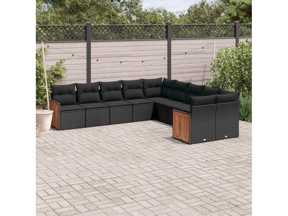 Vidaxl 10 Pcs Conjunto Sofás De Jardim C/ Almofadões Vime Pe Preto