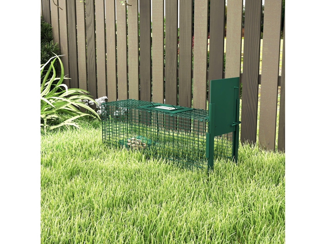 Armadilha C/porta Gaiola De Captura Com Alça Transporte P/ Coelhos Raposas Pequenas 60x18x20cm Verde Escuro