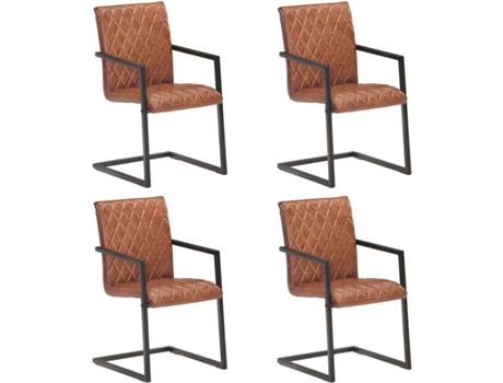 Conjunto 4 Cadeiras de Jantar VIDAXL Cantilever 3057792 (Castanho - Couro - 51 x 56 x 91 cm)