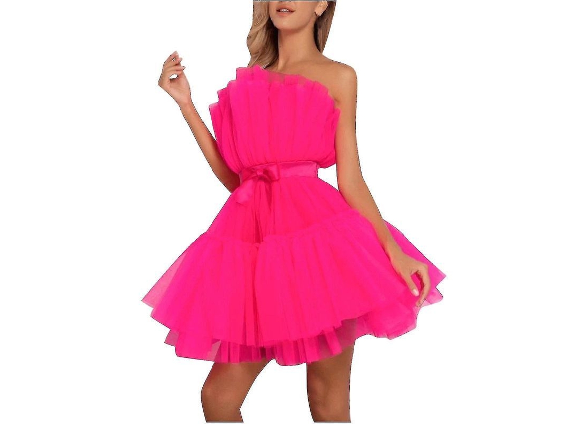 2026 vestido Curto Sem Mangas de Tule para Mulher com Malha Sólida Princesa Festa Casual Verão Primavera
