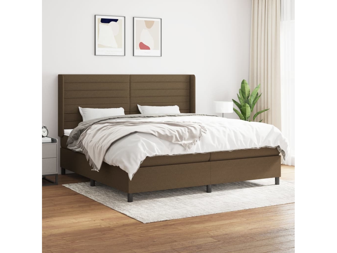 Vidaxl Cama Com Molas/colchão 200x200 Cm Tecido Castanho-escuro